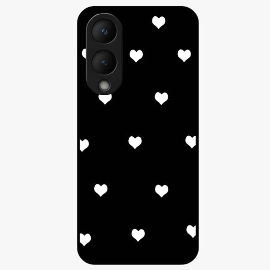 Cute And Simple White Hearts Glass Case showing flat back view with minimal white heart pattern and glossy glass finish.