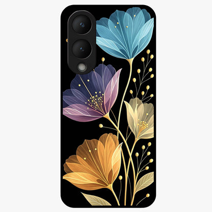 Delicate Multicolor Flowers Glass Case showing flat back view with vibrant floral artwork and glossy glass finish.