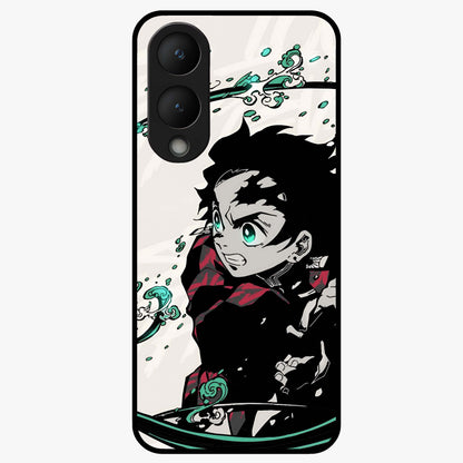 Demon Slayer Glass Case showing flat back view with bold anime inspired artwork and glossy glass finish.
