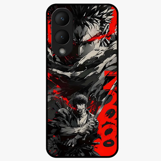 Demon Sword Resolve Glass Case showing flat back view with fierce sword warrior artwork and glossy glass finish.