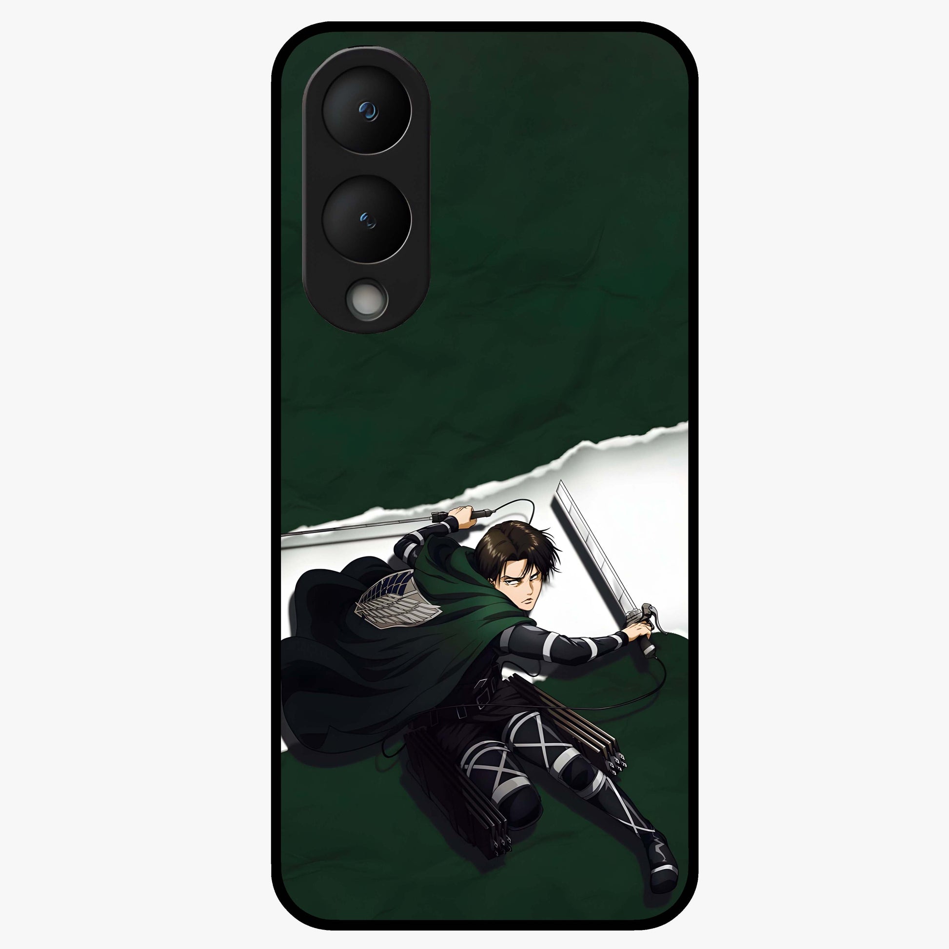 Emerald War Vanguard Glass Case showing flat back view with powerful warrior themed artwork and glossy glass finish.