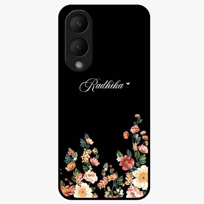 Floral Design With a Custom Personalized Name Glass Case showing flat back view with floral artwork and personalized name design.