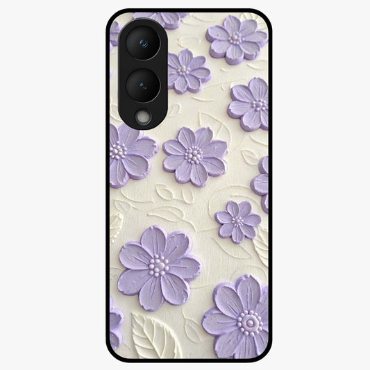 Floral Wall Art With Purple Flowers Glass Case showing flat back view with purple flower artwork and glossy glass finish.