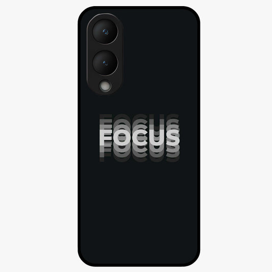 Focus Mode On Glass Case showing flat back view with bold motivational typography design and glossy glass finish.