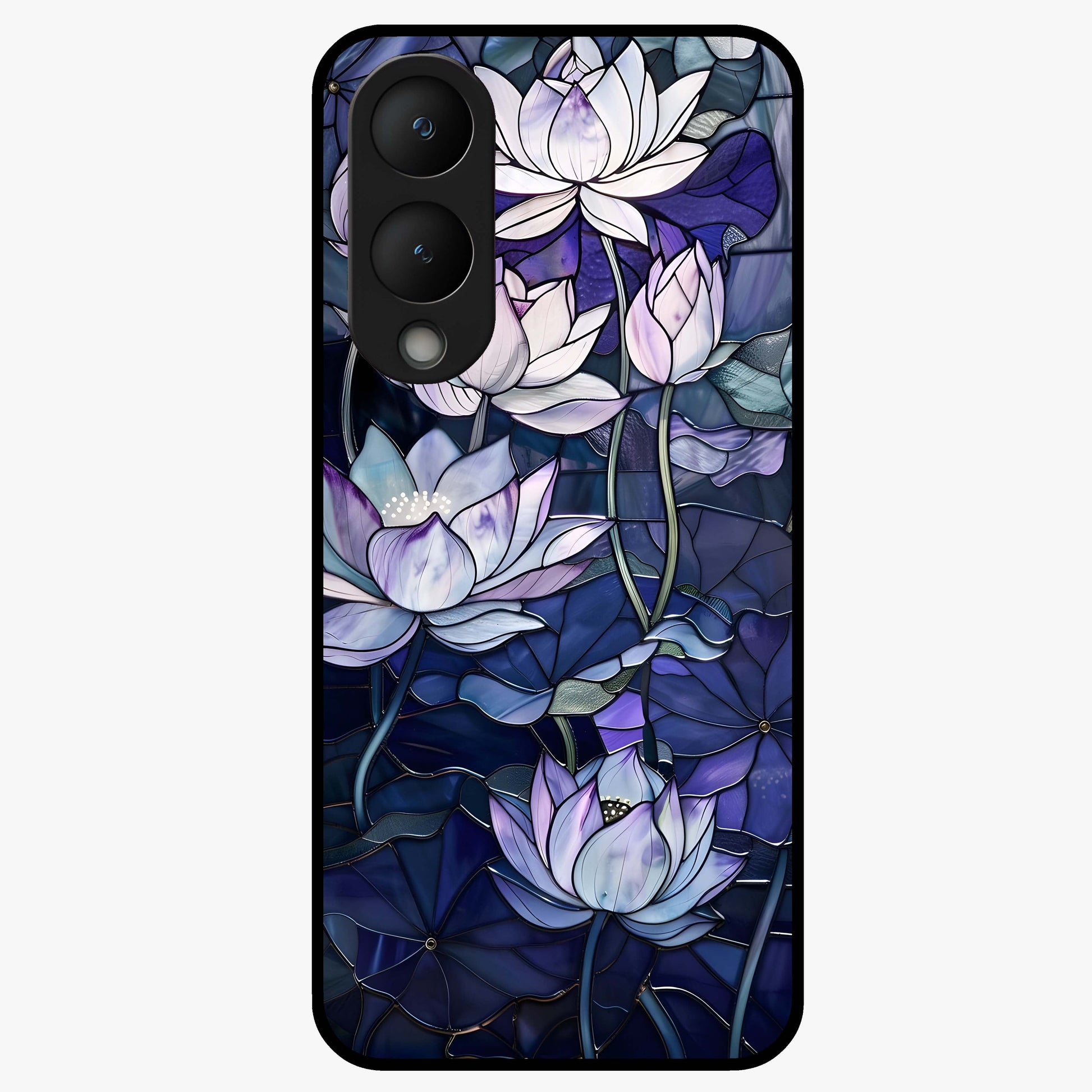 Gloss Petal Rush Glass Case showing flat back view with glossy flower petal artwork and smooth glass finish.