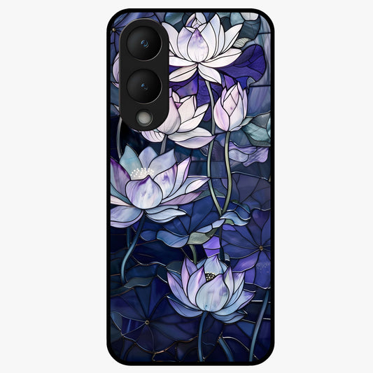 Gloss Petal Rush Glass Case showing flat back view with glossy flower petal artwork and smooth glass finish.