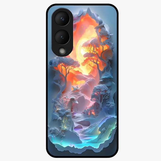 Glow Forest Portal Glass Case showing flat back view with glowing forest portal artwork and glossy glass finish.