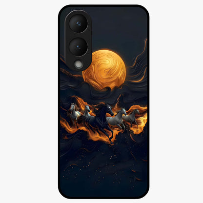 Golden Stallion Moonride Glass Case showing flat back view with majestic horse under moonlight artwork and glossy glass finish.