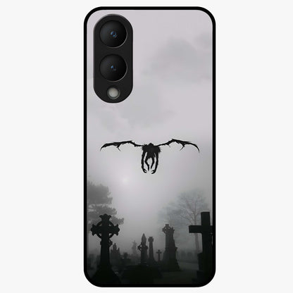 Graveyard Shadow Descent Glass Case showing flat back view with dark graveyard themed artwork and glossy glass finish.