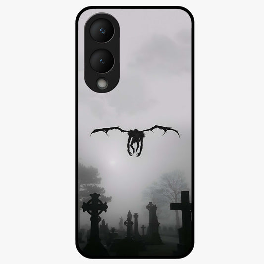 Graveyard Shadow Descent Glass Case showing flat back view with dark graveyard themed artwork and glossy glass finish.