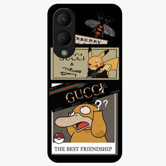 Gucci Play Mashup Glass Case showing flat back view with luxury inspired graphic artwork and glossy glass finish.