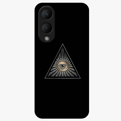 Illuminati Evil Glass Case showing flat back view with mysterious illuminati symbol artwork and glossy glass finish.