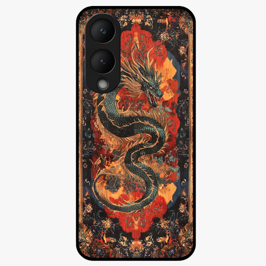 Inferno Dragon Soul Glass Case showing flat back view with fiery dragon artwork and glossy glass finish.