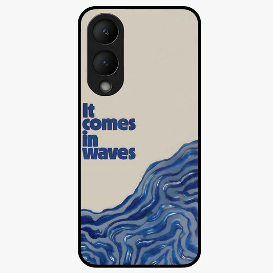 It Comes In Waves Quote Glass Case showing flat back view with inspirational wave themed quote artwork and glossy glass finish.