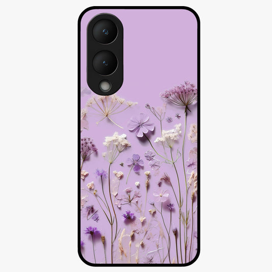 Lavender Blossom Dream Glass Case showing flat back view with soft lavender floral artwork and glossy glass finish.