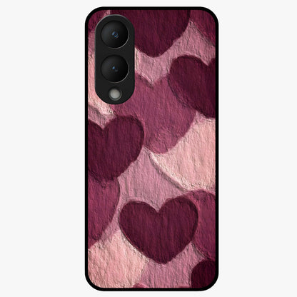 Layered Paper Hearts Glass Case showing flat back view with layered paper heart artwork and glossy glass finish.