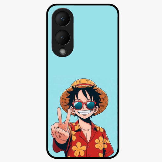 Luffy Summer Anime Vibe Glass Case showing flat back view with vibrant anime character artwork and glossy glass finish.