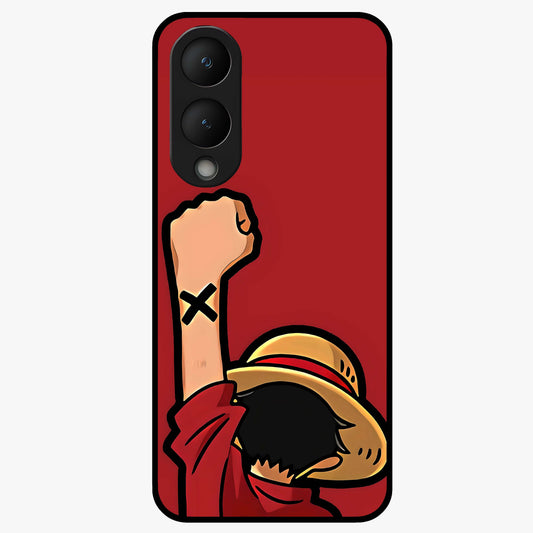 Luffy X Spirit Glass Case showing flat back view with bold anime character artwork and glossy glass finish.