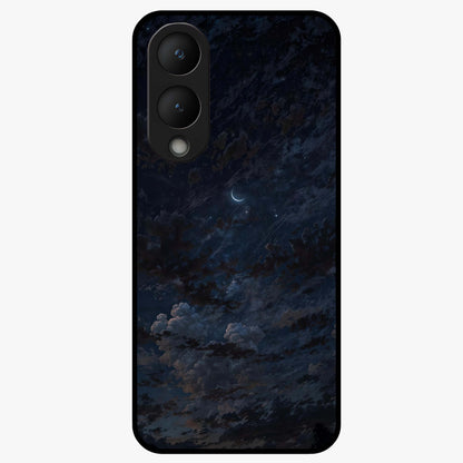 Lunar Veil Silence Glass Case showing flat back view with mystical moon veil artwork and glossy glass finish.