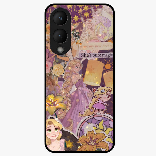 Magical Tangled Dream Glass Case showing flat back view with dreamy tangled artwork and glossy glass finish.