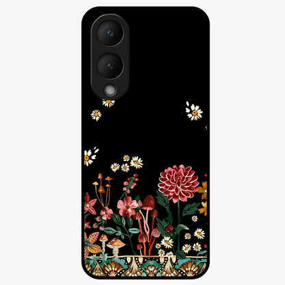 Midnight Bloom Pattern Glass Case showing flat back view with dark floral pattern artwork and glossy glass finish.