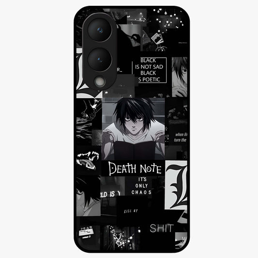 Midnight Chaos Mind Glass Case showing flat back view with abstract dark themed artwork and glossy glass finish.