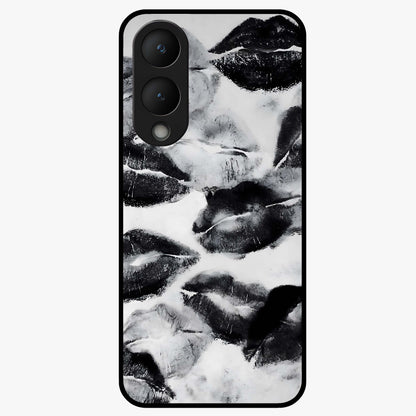 Midnight Kiss Marks Glass Case showing flat back view with lipstick kiss mark artwork and glossy glass finish.