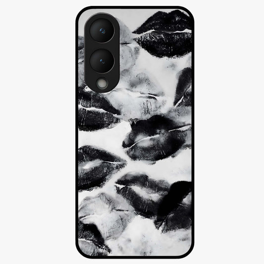 Midnight Kiss Marks Glass Case showing flat back view with lipstick kiss mark artwork and glossy glass finish.