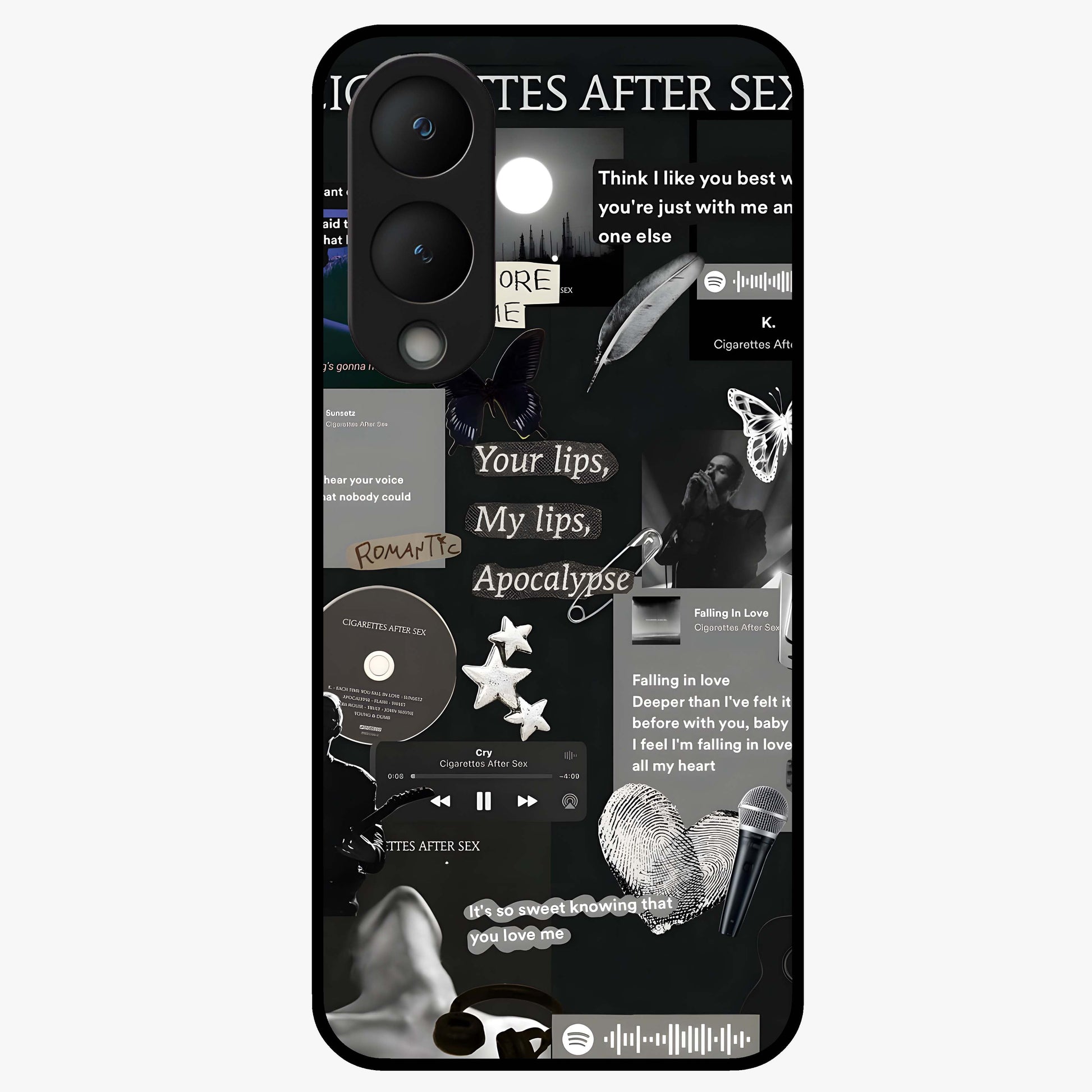 Midnight Love Echo Glass Case showing flat back view with romantic midnight themed artwork and glossy glass finish.