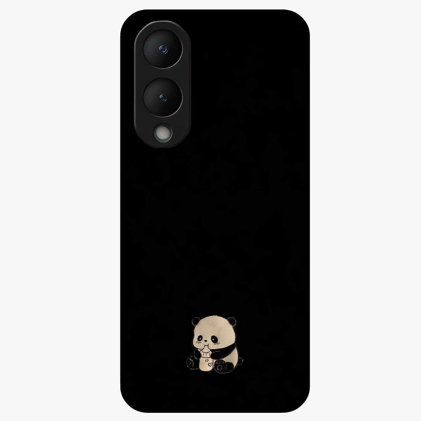 Midnight Panda Love Glass Case showing flat back view with cute panda themed artwork and glossy glass finish.