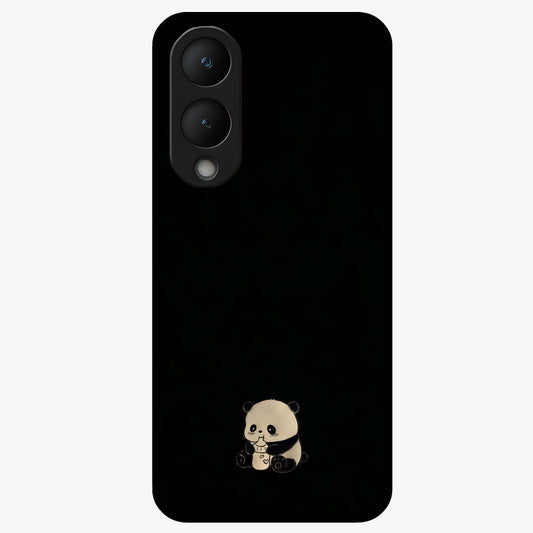 Midnight Panda Love Glass Case showing flat back view with cute panda themed artwork and glossy glass finish.