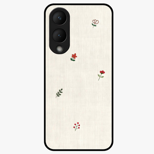 Minimal Petal Whispers Glass Case showing flat back view with soft minimal floral artwork and glossy glass finish.