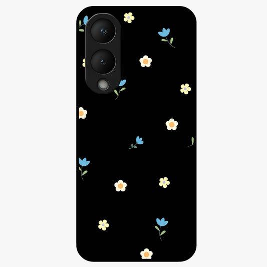 Minimalistic Blue With White Flower Pattern Glass Case showing flat back view with blue background and white flower pattern and glossy glass finish.