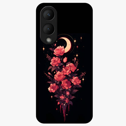 Moonlit Floral Elegance Glass Case showing flat back view with elegant floral artwork under moonlit tones and glossy glass finish.