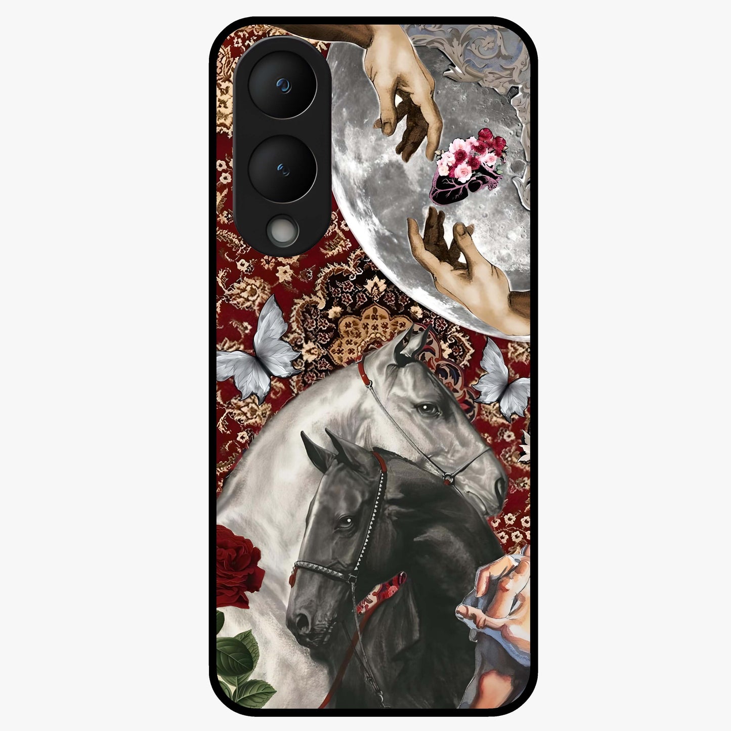 Moonlit Royal Stallion Glass Case showing flat back view with majestic horse under moonlight artwork and glossy glass finish.
