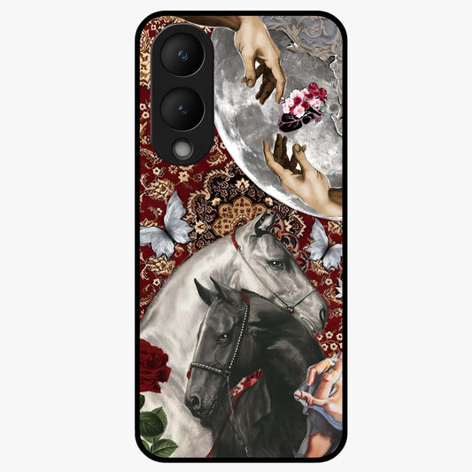 Moonlit Royal Stallion Glass Case showing flat back view with majestic horse under moonlight artwork and glossy glass finish.