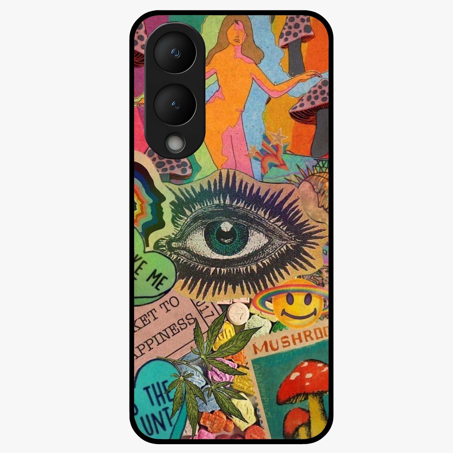 Mystic Eye Wonderland Glass Case showing flat back view with mystical eye themed artwork and glossy glass finish.