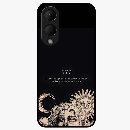 Mystic Victory Aura Glass Case showing flat back view with victory symbol artwork and glossy glass finish.