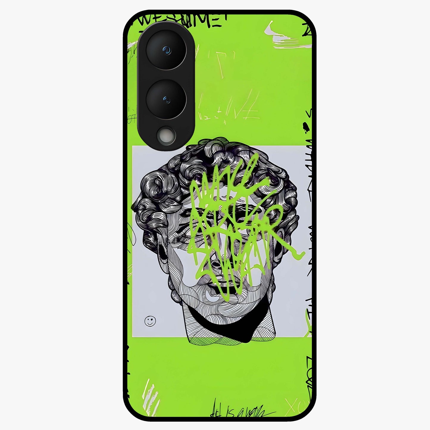 Neo Graffiti Rebellion Glass Case showing flat back view with vibrant graffiti artwork and glossy glass finish.