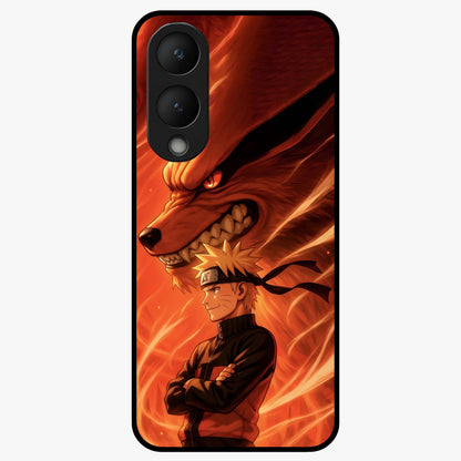 Nine Tails Legacy Glass Case showing flat back view with powerful nine-tailed fox inspired artwork and glossy glass finish.