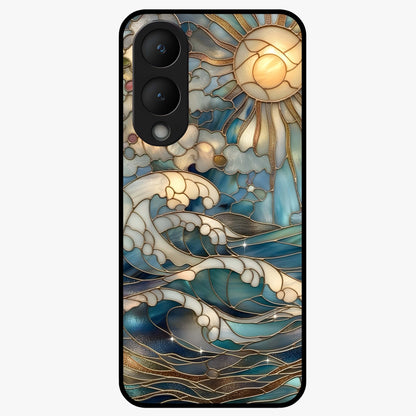 Oceanic Stained Printed Glass Case showing flat back view with ocean inspired stained pattern artwork and glossy glass finish.