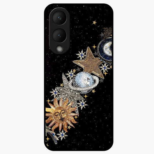 Pearls Universe Object Glass Case showing flat back view with pearl inspired cosmic artwork and glossy glass finish.