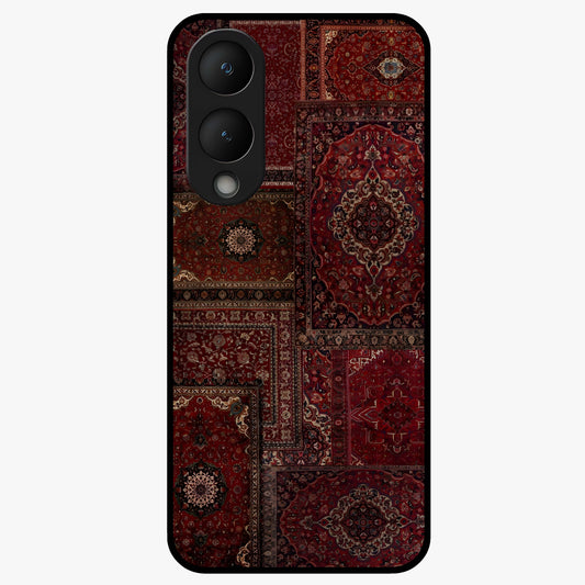 Persian Velvet Tale Glass Case showing flat back view with luxurious Persian velvet pattern artwork and glossy glass finish.