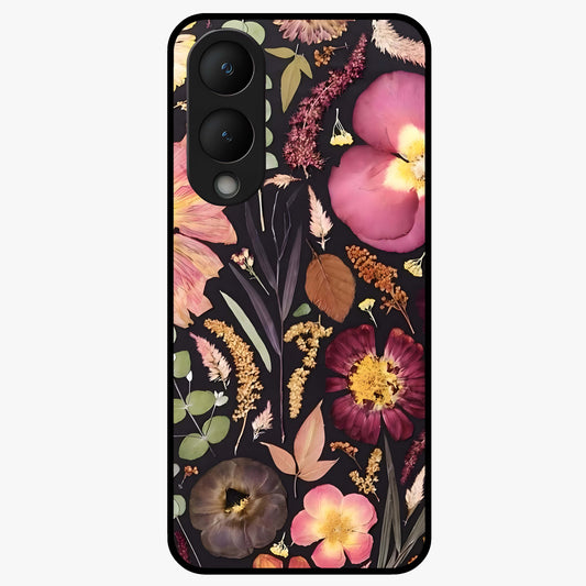 Petal Dream Tapestry Glass Case showing flat back view with intricate floral tapestry artwork and glossy glass finish.