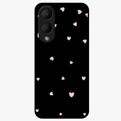 Pink Love Drops Glass Case showing flat back view with playful pink heart drops artwork and glossy glass finish.