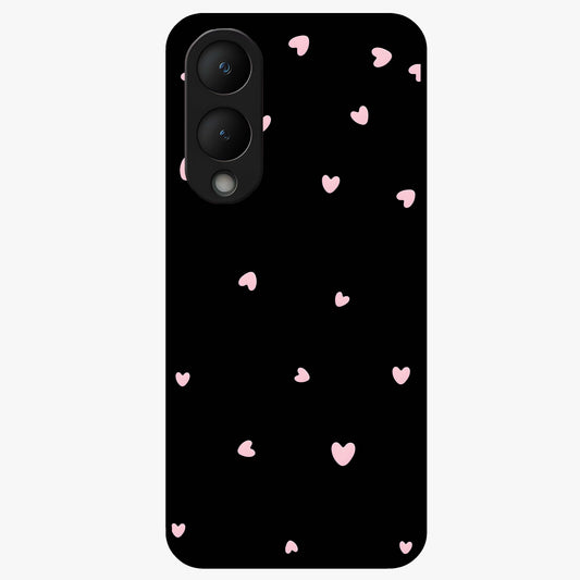 Pink Love Drops Glass Case showing flat back view with playful pink heart drops artwork and glossy glass finish.