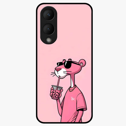 Pink Panther Glass Case showing flat back view with iconic pink panther artwork and glossy glass finish.