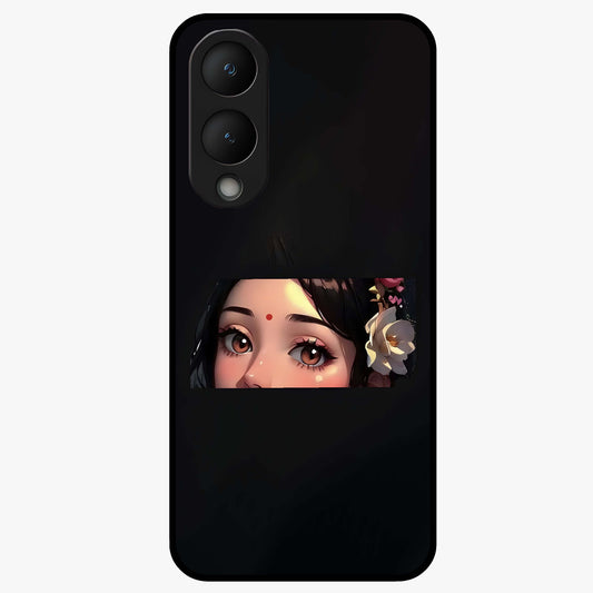 Radha Divine Embrace Glass Case showing flat back view with devotional Radha artwork and glossy glass finish.