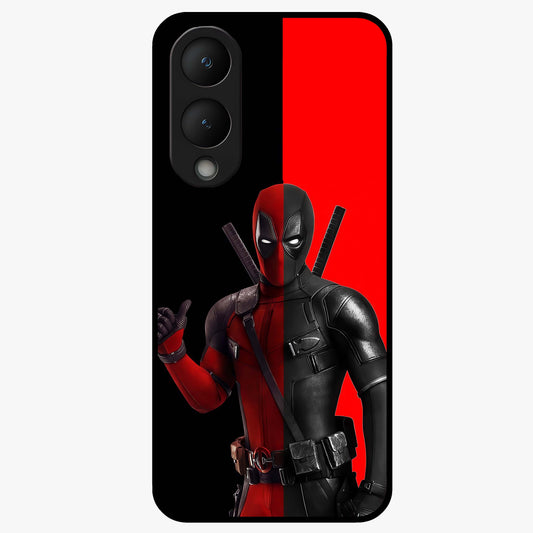 Red & Black Deadpool Theme Glass Case showing flat back view with bold comic inspired artwork and glossy glass finish.