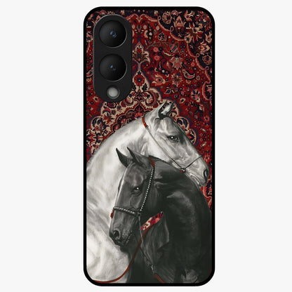 Regal Stallion Tapestry Glass Case showing flat back view with majestic horse tapestry artwork and glossy glass finish.
